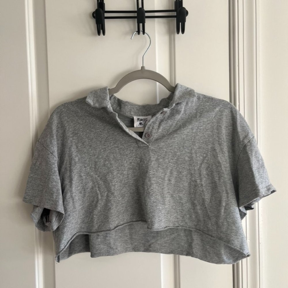 grey crop collared shirt